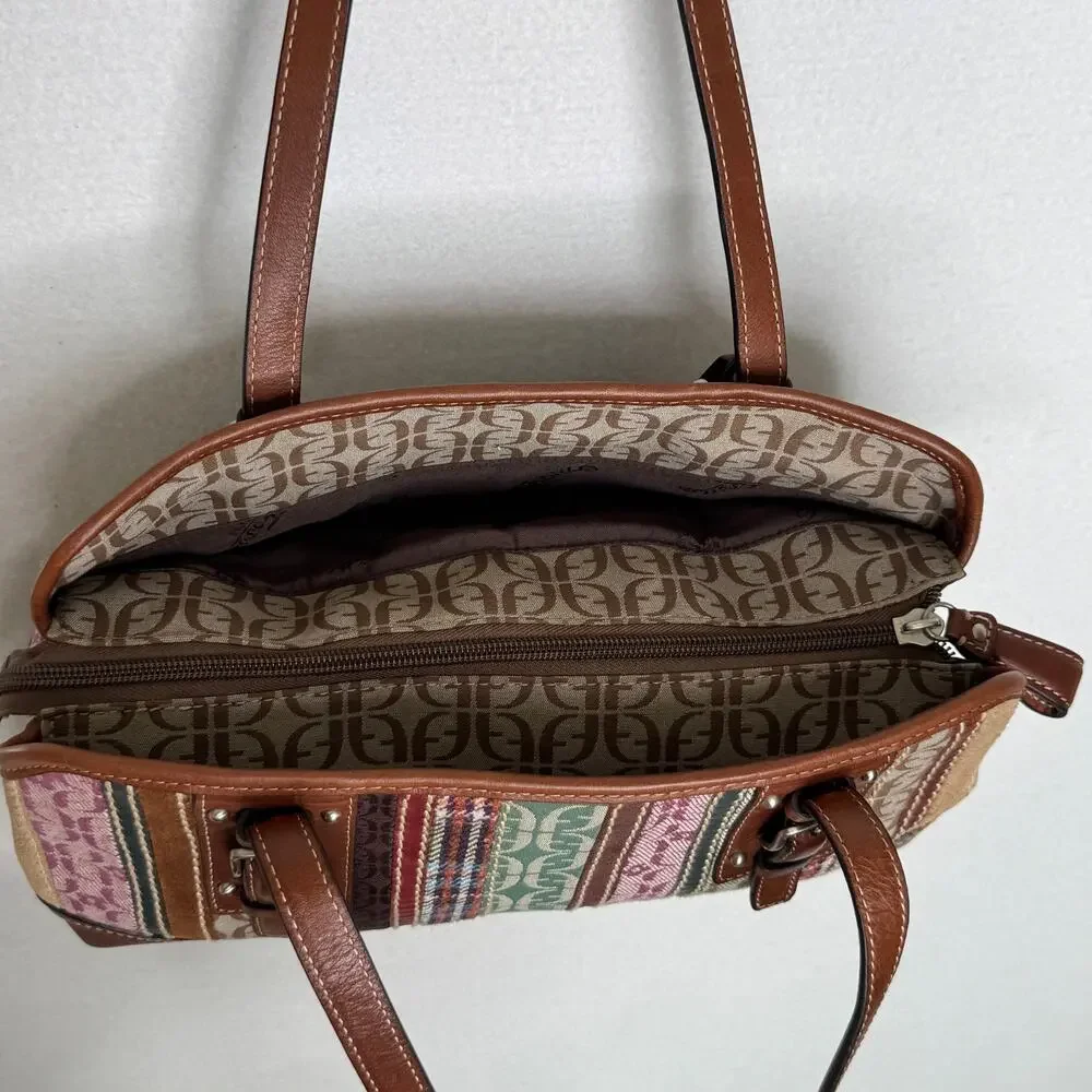 Fossil Signature Patchwork Double Handle Satchel Bag NWT Y2K Multicolor